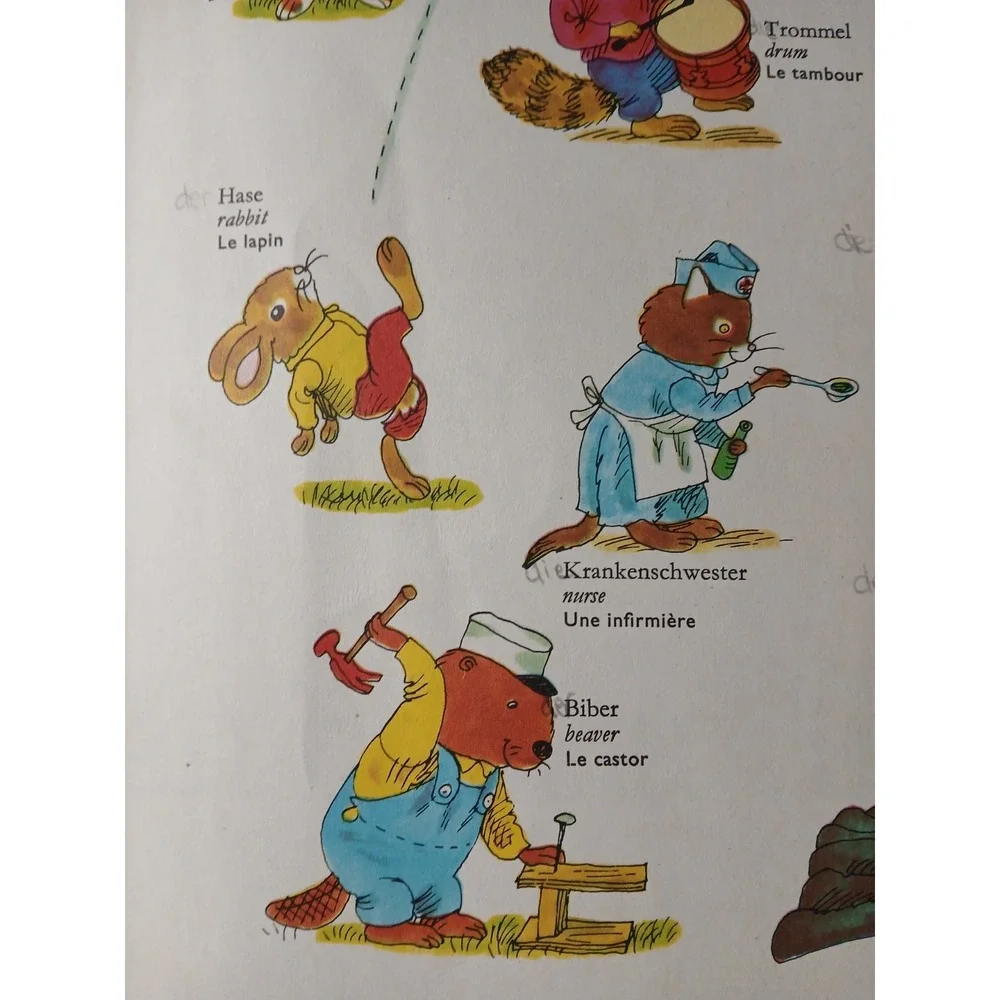1975 RICHARD SCARRY DICTIONARY (English,‎ German,French) Worterbuch Vtg Rare